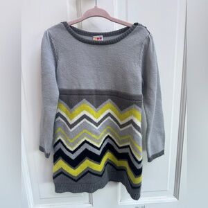 Healthtex 3T Gray and Green Zip Zag Long Sleeve Sweater Dress